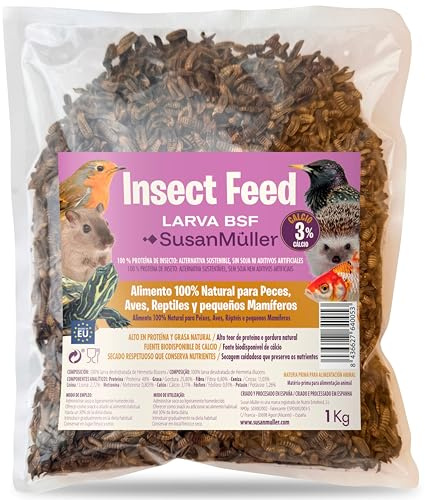 Susan Müller Larvas de Mosca Soldado Negra Deshidratadas - Proteína Natural para Reptiles, Aves y Peces, Alta Densidad Nutricional, Sin Aditivos, Envase Reciclable - Bolsa 1 kg