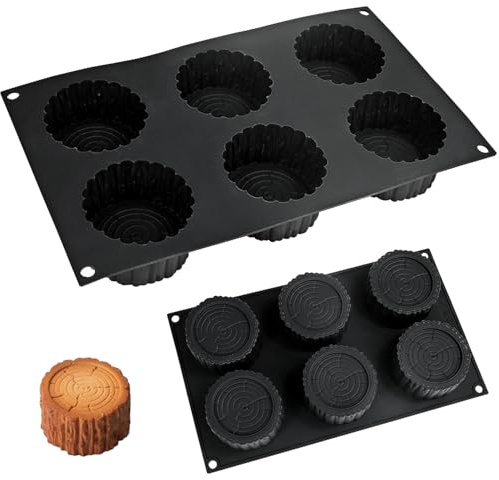 Dreamsolearoy Stampi in Silicone per Dolci, Forma Realistica del Ceppo D'albero, 6 Scomparti, Antiaderente e Riutilizzabile, per Torte, Dessert, Mousse, Cioccolato, Gelatina (Nero)