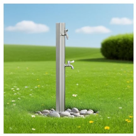 HUFIREHU Colonna d'Acqua Fontana A Colonna da Giardino Fontana da Giardino in Stile Antico Fontanella A Colonna Acciaio Inox Fontanella A Colonna con Rubinetto Acqua(Double Hole Type,A)