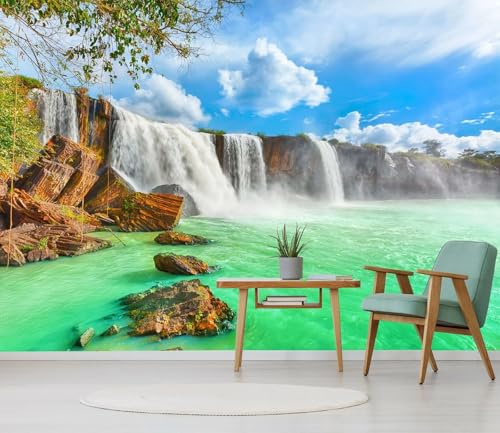 Fotomurales Cascada del lago, 300 x 210 cm Papel Pintado Fotomural Efecto 3D Papel Tapiz Decorativos pared Murales Póster para Dormitorio Salón TV Pared