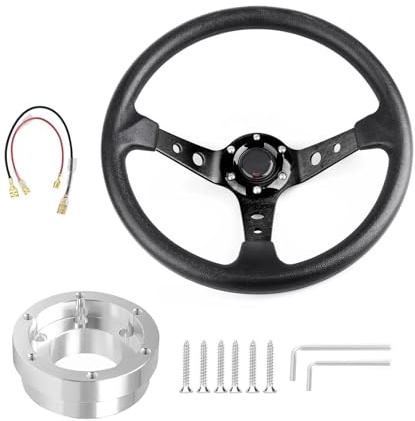 VAHAKKRMVM Für Logitech G29 G920 G923 350 Mm 14 Zoll Auto Sport Drifting Lenkräder Mit Adapterplatte 70 Mm PCD(Schwarz mit Silber)