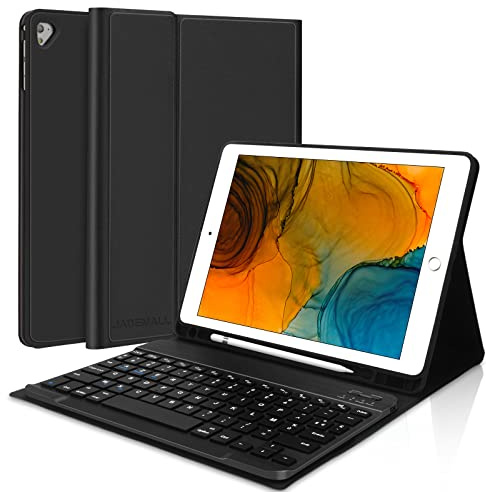 JADEMALL Clavier pour iPad 6eme/5eme Generation 2018/2017 9.7, iPad Air 2/1 2014/2013, Pro 9.7, AZERTY Français Clavier Bluetooth avec Fente pour Stylo pour iPad 9.7, Noir