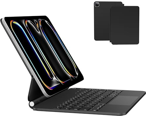 Sazfli Funda con teclado para iPad Pro de 11 pulgadas (M5/M4 2025/2024) – Teclado QWERTZ alemán Magic Keyboard con trackpad retroiluminado, teclas de función, funda magnética, negro y gris