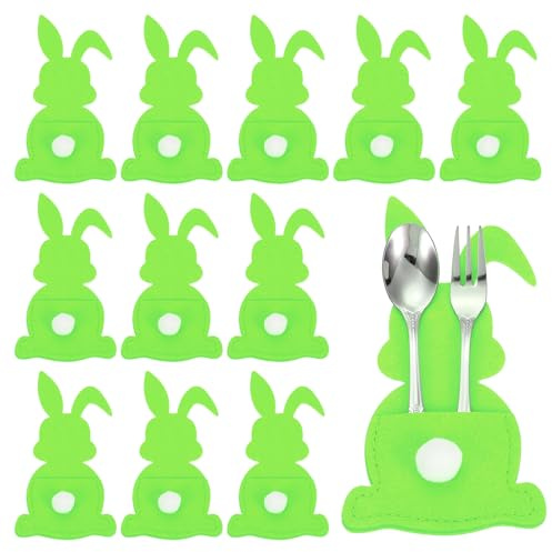 QUARKZMAN 36Pcs Porte-Couverts Lapin De Paques, 5.9x3.2 Housse Couverts en Feutre pour Couteaux Fourchettes Decoration Table Mariage Anniversaire Fete, Vert