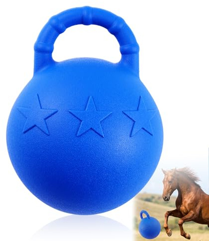 Seenelling 1 Pcs 10 Inch Horse Ball with Handle, Fruit Scented Horse Stall Toy, Anti Burst Slow Rebound Rubber Equine Play Herding Ball for Boredom Relief, Stable Enrichment Interactive (Blue)