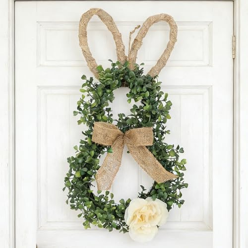 Xiyocadt Osterdeko Hase Kranz,Osterkranz Haustür mit Blumen und Schleifen Osterhase Türkranz Deko,Hängende Türkranz Ostern Outdoor Osterhase Deko Kranz für Haustür Wand Fenster