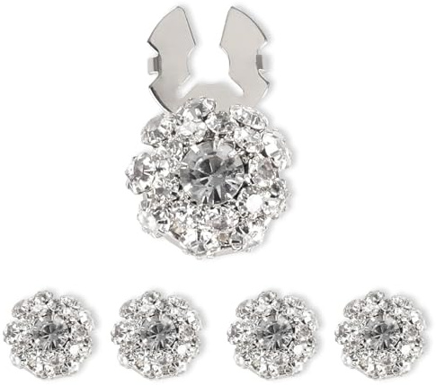 fKiZanthene Cubierta de botones con diamantes de imitación plateados, cinco unidades, cubiertas de botones para mujer para decorar ropa, cubiertas de botones, clip para blusas, camisas, chaquetas en