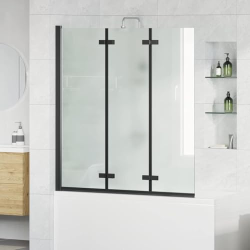 Mokuyary Duschhögtalare svart 130 x 138 cm, ESG-glas och aluminium, separationsduschvägg separation för öppet utrymme, badrum -A