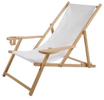 INDUSTORM Sonnenliege Klappbar aus Buchenholz – Gartenliege bis 130 kg, Liegestuhl mit Getränkehalter & Armlehnen, Verstellbare Rückenlehne, Strandliege für Garten, Terrasse & Balkon