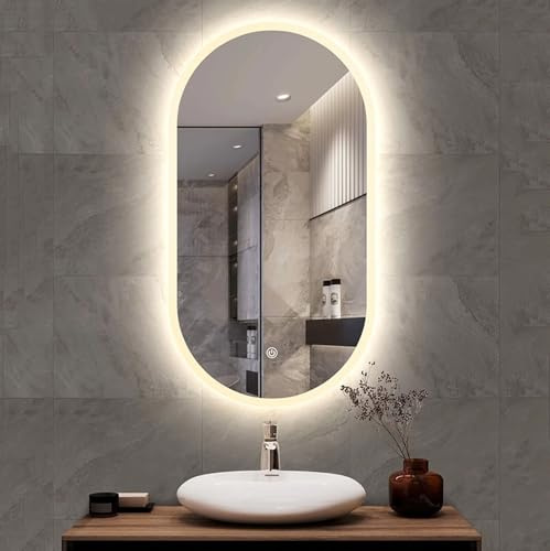 Oval LED badrumsspegel med vattentät lampskärm, smart touchkontroll, dimbar 3000-6000K belysning