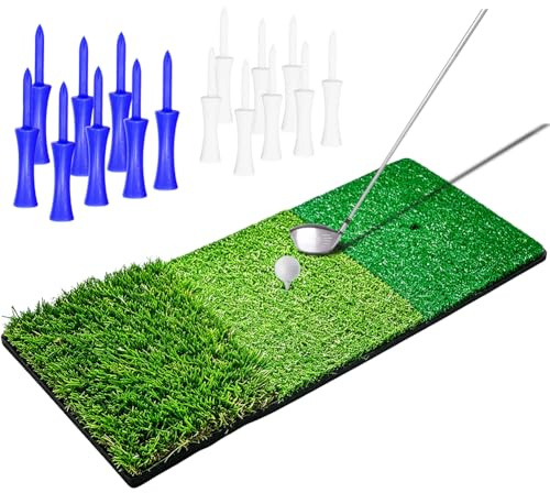 3-i-1 golfmatta 60 x 30 cm, golf-övningsmatta med grov och fairway-slagytor, utkast träning tränarrange-matta