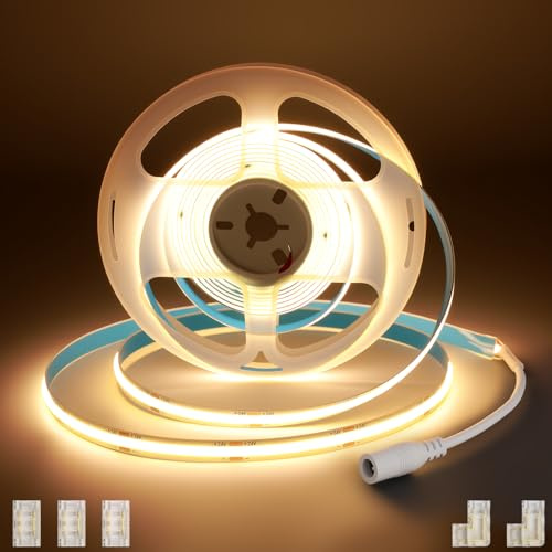 Großcat Tira LED COB 24V 5M, Sin Alimentación, Blanco Cálido 3000K, Ancho 8mm, 320 LED/M, recortable, Autoadhesivo tira de luz flexible para fondo de TV, Dormitorio, Decoración casera DIY, CRI 90+