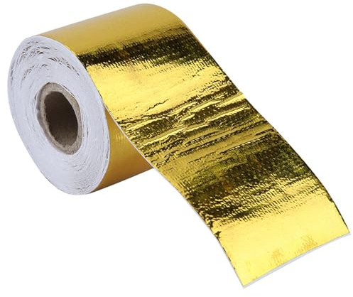 Tbest Film Adhésif Réfléchissant de Bande de Bouclier Thermique de Feuille D'aluminium avec L'amortissement Acoustique D'isolation à Hautes Températures pour L'échappement de Capot de (Or 10M*5Cm)