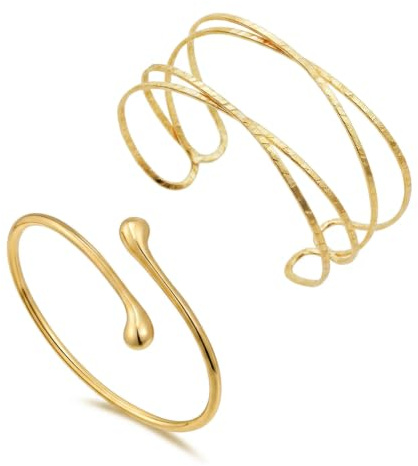 Rndqw 2 Pcs Arm Cuff, Adjustable Upper, Open Coil Bangle for Women