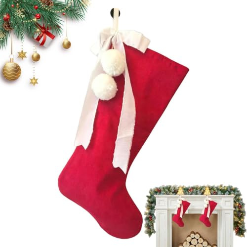 Julstrumpor Dekoration Av Röda Julsockor Med Vit Rosett | Julgransstrumpor Passar för fest, spiselkrans, gran, vägg, , , vardagsrum, studentrum och