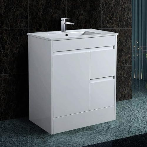 Sorrento Bathrooms Freestanding Vanity Unit with Basin Bathroom Storage Cabinets Waterproof Cupboard Furniture White Ceramic Basin 2 Drawers Floorstanding 750mm Bathroom Basin Vanity Cabinet Unit