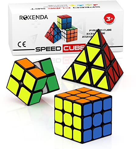 Roxenda Zauberwürfel Set, Original Speed Cube Set mit 2x2 3x3 Pyramide Speedcube, Einfaches Drehen & Flüssiges Spielen, Aufkleber Version (Sticker)