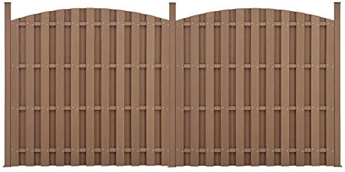 neu.holz WPC Gartenzaun mit Rundbogen und Pfosten 185x376cm Braun Sichtschutz Windschutz Lamellenzaun Zaun