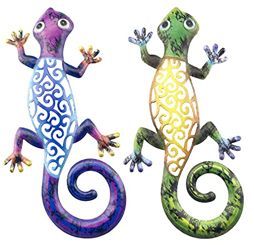Metall-Gecko-Gartenornament, hohl, Wand-Baum, zum Aufhängen, dekorative Kunst, Zaun-Skulptur, Statue für Innen- und Außenbereich, Garten, Hof-Dekoration