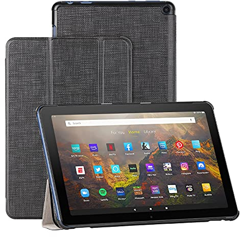 Foluu Hülle für Fire HD 10/Fire HD 10 Plus 2021, Auto Sleep/Wake Magnetic dünn leicht mit dreifach faltbarem Ständer Smart PU Schutzhülle für Amazon Fire HD 10 Tablet 11. Generation 2021 (schwarz)