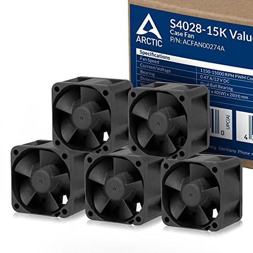 ARCTIC S4028-15K (5 Stück) - 40x40x28 mm Server Lüfter mit Doppelkugellager | 1400-15000 rpm, PWM reguliert, 4-Pin Anschluss, 12 V DC - Schwarz