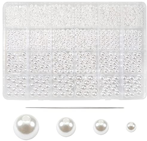 TOAOB 1500 Stück Perlen Weiß Kunstperle Perlen zum Auffädeln Schmuck Runde | Pearls mit Loch Set für Jewelry Making 4mm 6mm 8mm 10mm für Dekorieren Kleidung für Halsketten Armbänder Schmuckherstellung