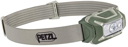 PETZL ARIA 1 RGB, kompakte, langlebige, wasserdichte Stirnlampe mit den Modi Weiß, Rot, Grün und Blau, 350 Lumen, Desert