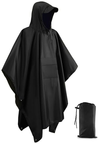 Snowalva Festival Poncho Waterproof Adult Reusable Poncho Waterproof Adult Lightweight Breathable Durable Environmentally Friendly Raincoat with Brim for Outdoor Hiking Camping Cycling Traveling Black