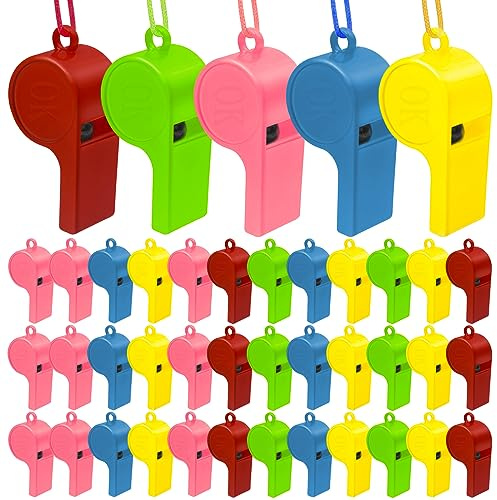 GZqiancang 72 Pièces Sifflet, Plastique Sifflet Enfant avec Cordon pour Sport Scolaire, Fête, Entraînement De Chien, Arbitre, Sauvetage (5 Couleurs)