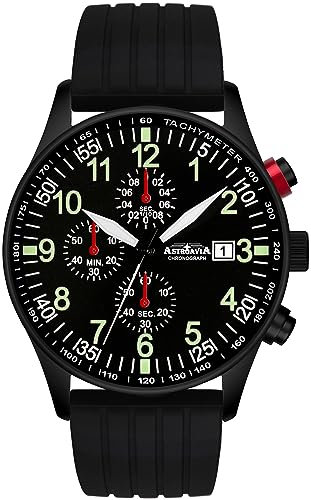 ASTROAVIA Herren-Armbanduhr Chronograph Quarz Silikon Armband schwarz N32BK5