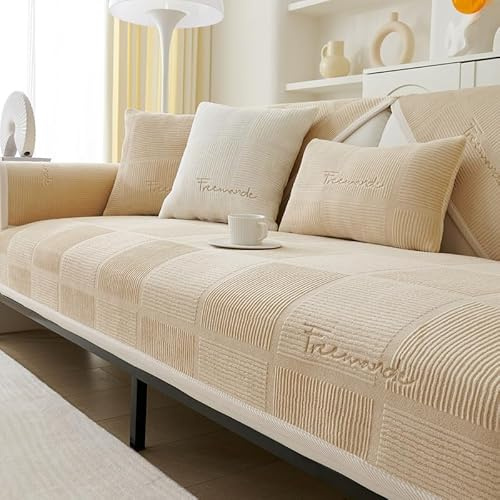 GKXLH Zart Milch Fleece rutschfest Sofa überzug 2 3 4 Sitzer Helles Kaffee | Couch überzug Waschbar, Sofa Cover für Sektionssofa, Hund Sofabezug, Sofa überzug L Form, Ledersofaschoner für das Wohnzimmer