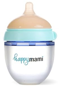 HappyMami, Biberon su Misura con Tettarella in Silicone Medico, senza BPA, doppio Sistema Anticolica, Lavabile in Lavastoviglie, adatto a ogni tipo di Allattamento. (Turchese 150 ml)