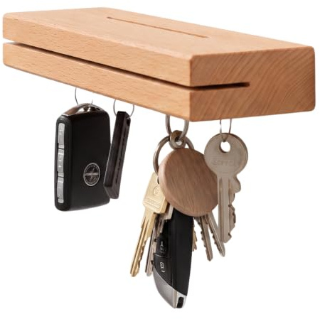 Astrein® | Schlüsselbrett aus Holz | Magnetisches Schlüsselbrett | Schlüsselaufbewahrung aus Buche | Schlüsselhalter mit Ablage | Key Holder | XXL Ablage (Buche)