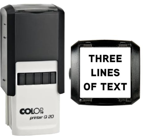 20mm Square - Premium Personalised Custom Made Self-Inking Business Company Address Rubber Ink Stamp (Three Lines of Text)