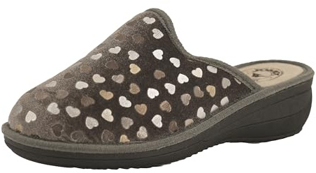 JOMIX Chaussons Femme Compensées avec Paillettes de Coeurs - Orthopédiques Confort pour Maisons - Fabriqué en Italie ITD2153 (B Gris, 41)