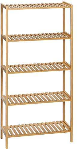 HOMCOM Étagère de Rangement, étagère en Bambou à 5 Niveaux, bibliothèque pour Salon, Chambre et Bureau, 60 x 26 x 130 cm, Bois Naturel