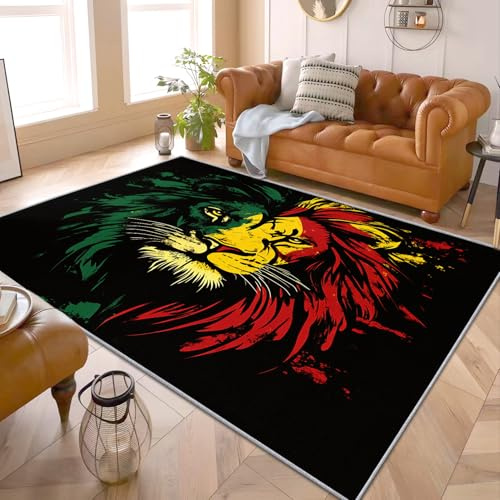 Teppich Mit Löwenkopf - Teppich Wohnzimmer Schlafzimmer Löwenkopf, Kleiner Teppich Löwe, Weich Kurzflor & Waschbar & rutschfest Fussmatte Innen, Kinderteppich 60x90 cm