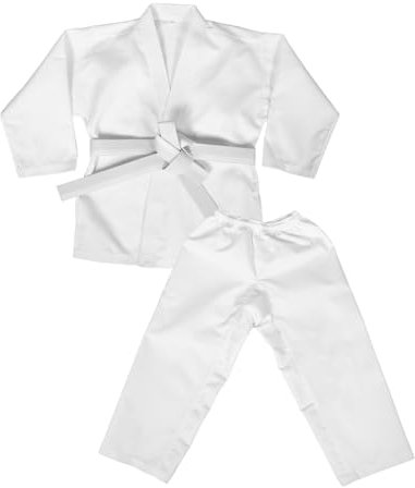 Healeved Taekwondo-uniform für Junge Mädchen und Erwachsene Robuste Kampfsportbekleidung mit Gürtel Weicher und Atmungsaktiver Anzug für Training und Halloween-Cosplay Weiß