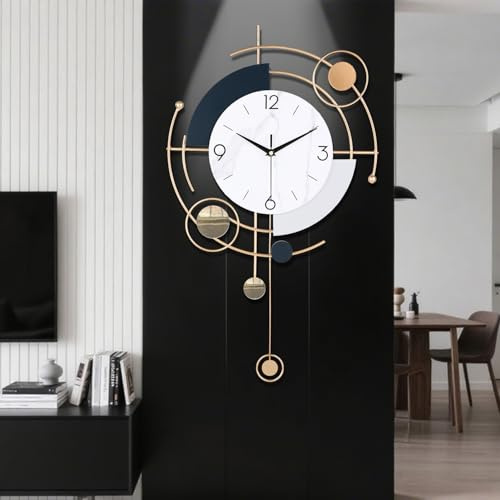 Gilacco Decorative Wall Clock for Living Room, Silent Quality Quartz Non-Ticking Battery Operated, Metal Modern Large Wall Clocks with Pendulum for Kitchen Home Bathroom Bedroom Wall Decor,38x65CM