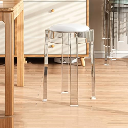 Generico Sgabelli Da Bar In Acrilico Impilabili Da 46cm Sgabello Trasparente Da Bancone Sgabelli Impilabili Senza Schienale con Cuscino, Per Cucina Domestica Ufficio Scuola(White)