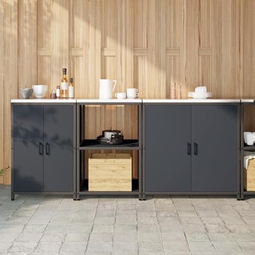Qnhdfrt Set da cucina industriale, 3 pezzi, antracite, 210 x 50 x 92 cm, in acciaio, con ripiano e armadi, per cucina, dispensa, garage