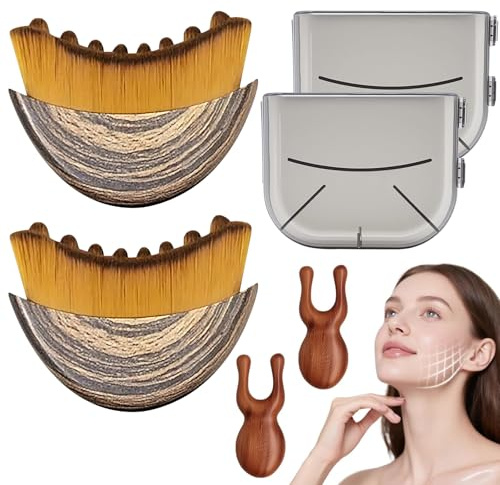 BelleFlair 2er Set Cepillo Linfático Facial para Contorno y Drenaje Linfático, Cepillo Facial como Cepillo Seco con Masajeador Facial de Madera, Cepillo especialmente diseñado para Masaje Facial y
