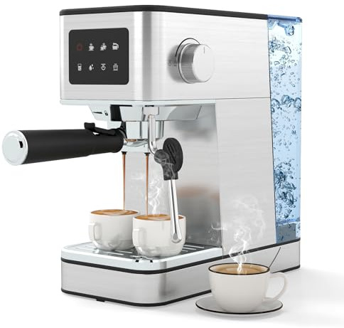 TANGZON 20 Bar Espresso Coffee Machine, 1200W Stainless Steel Espresso Machine with Milk Frother, LED Touch Screen & 1.7L Water Tank, Coffee Maker for Cappuccino Latte