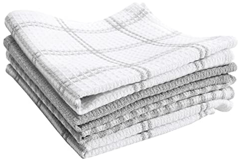T-Fal Premium Waffle Dish Cloths: Highly Absorbent, Super Soft Long Lasting - 100% Cotton, 12x13 Towel for Cleaning & Drying, (4-Pack), Grey