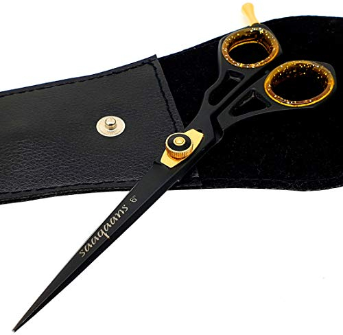 Saaqaans SQR-01 Professional Hairdressing Scissor - Perfect for Hair Salon/Barber/Hairdresser and Home use to Trim Your Haircut/Beard/Moustache - Comes with Beautiful Black Pouch/Case (Black UK)