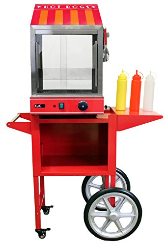 Calentador de Perritos Calientes Comercial Máquina Eléctrica de Vapor para Hot Dogs de 2000W Asador Salchichas Profesional con Temperatura Ajustable de 30 a 110°C + Pinzas y 3 Botellas de Salsa Gratis