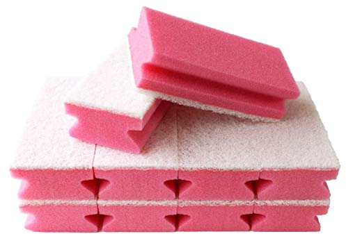 Sonty 10 spugne per pulizia senza graffi, grandi, lavabili, 15 x 7 x 4 cm, bianco (rosso)