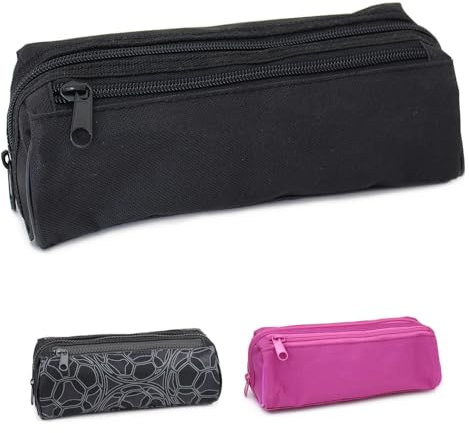 Fashionstationery.com Modische Federmappe für Teenager, Schule, Jungen, Kinder, Studenten, Mädchen, große Federtasche, 2 Fächer, Schwarz, Schwarz, Schulranzen