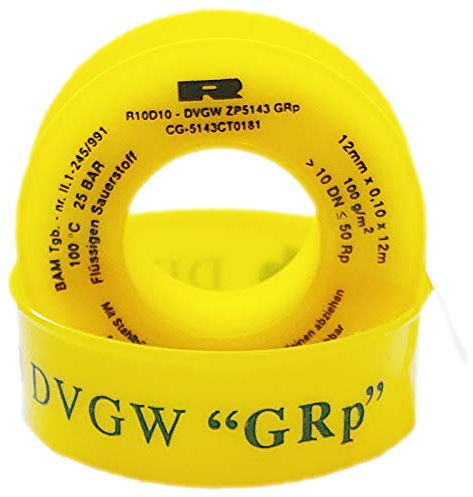 MegaHaustechnik 1 Rolle QUALITÄTS Teflon GEWINDEDICHTBAND | Grob | 12 Millimeter breit x 0,1 Millimter stark x 12 Meter lang | DVGW Zulassung Trinkwasser Gas | mit Mengenrabatt