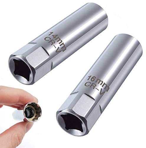 QISF 2 Stück Zündkerzenschlüssel | 14 mm und 16 mm | Magnetisch Zündkerze Steckschlüssel Entferner Installer Werkzeug